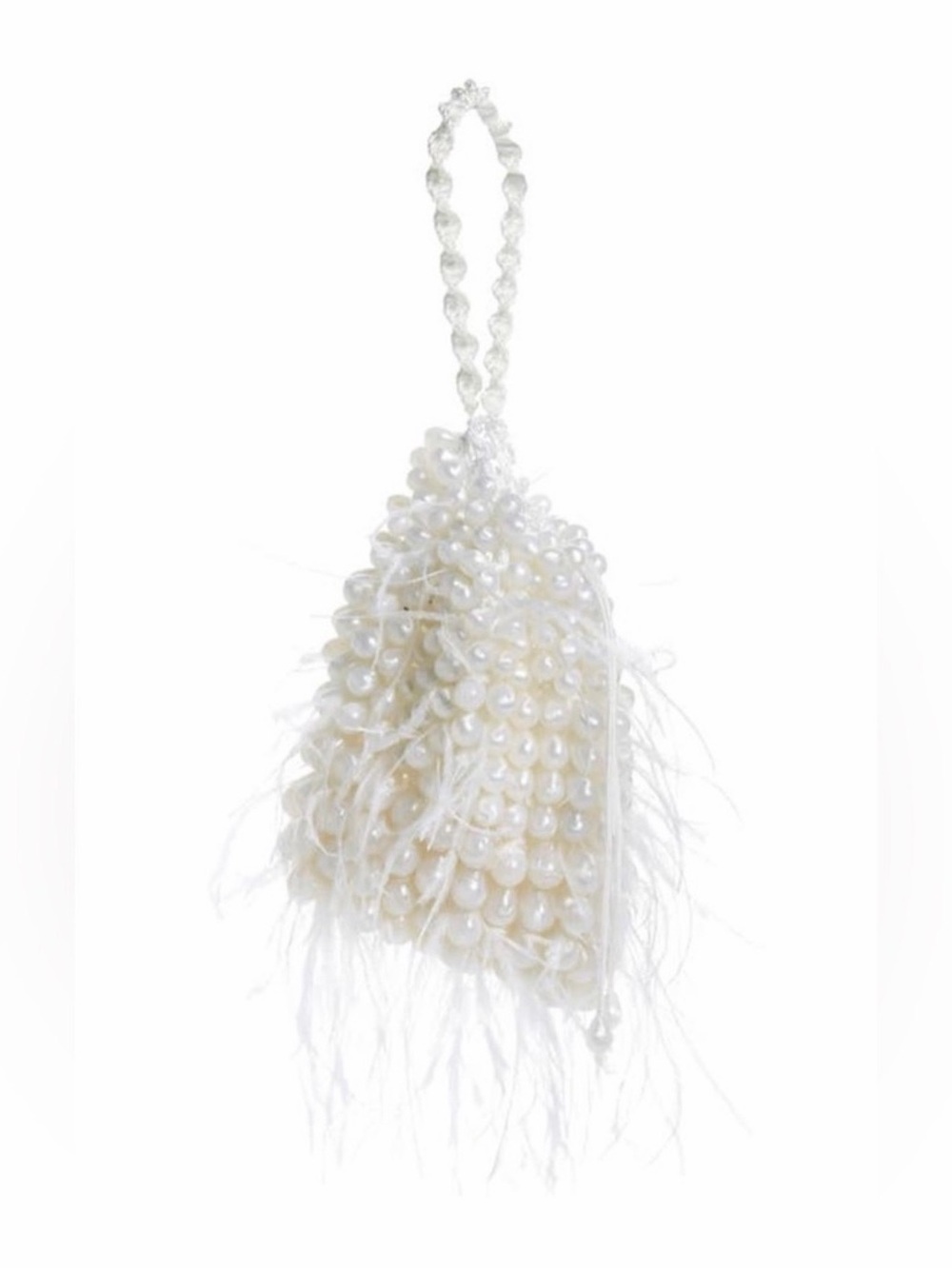 Cult Gaia Dory Ostrich Feather Beaded Wristlet in White, NWT